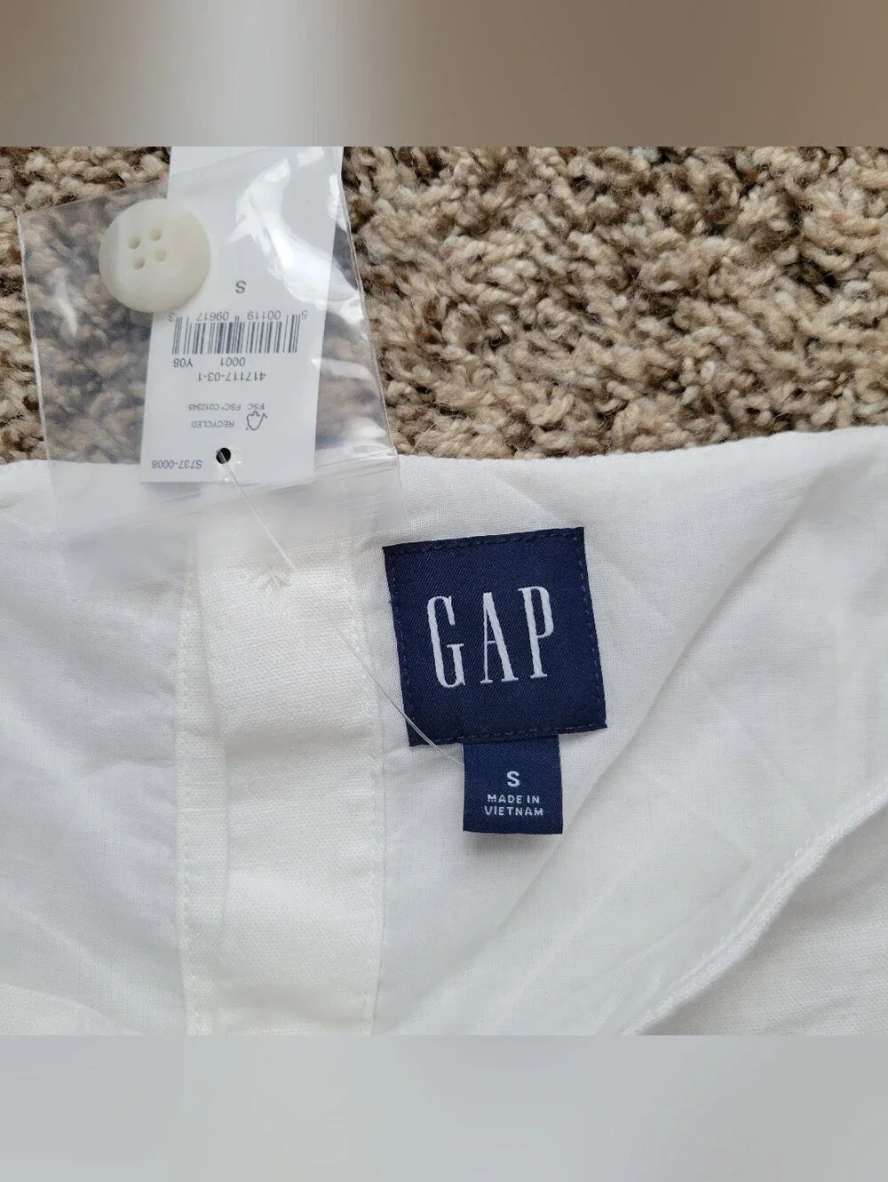 Gap Sleeveless Shell Tank Top Shirt Linen Button Back Off White Ivory Small NWT